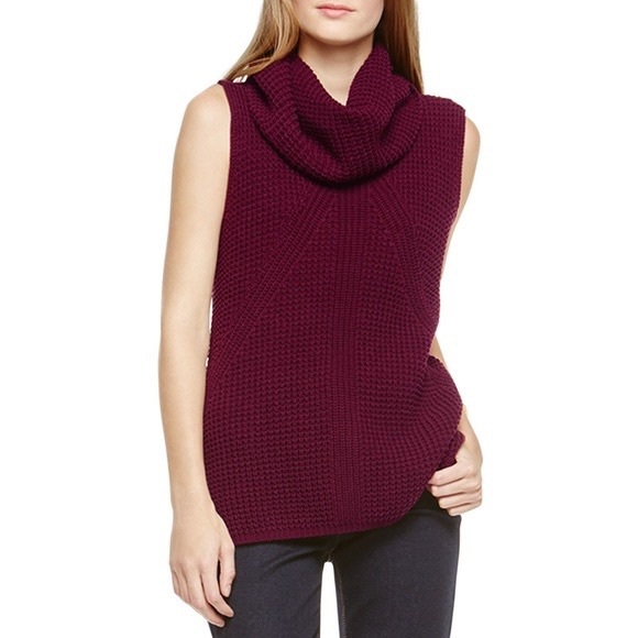 Two by Vince Camuto Sweaters - Two by Vince Camuto Sleeveless Burgundy Chunky Knit Cowl Turtle Neck Sweater
